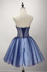 Ballkleid, trägerlos, kurz, Tüll, Homecoming-Kleid mit Perlenbesatz, PG139